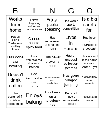 Find Someone Who ... Bingo Card