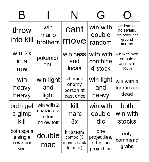 ssbu teams Bingo Card