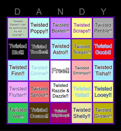twisted bingo!! Bingo Card