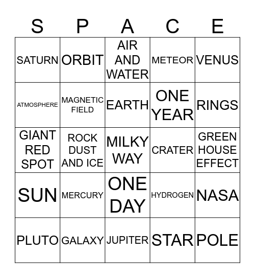 SPACE BINGO Card