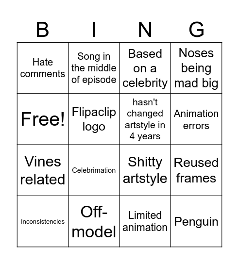 HappyAnimation and Avery Animations Bingo Card