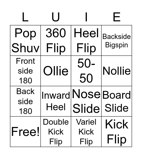 Sk8 Bingo Card