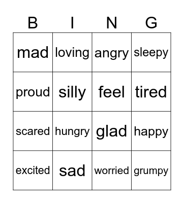 Feelings Bingo Card