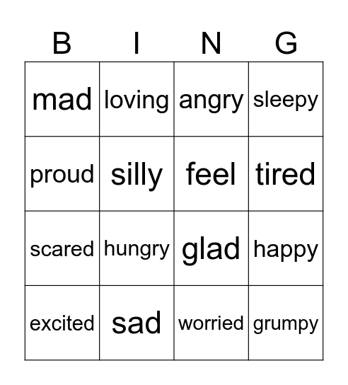 Feelings Bingo Card