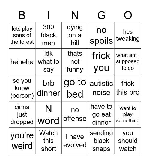 matts bingo card Bingo Card