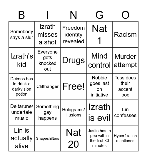 DND BINGO Card