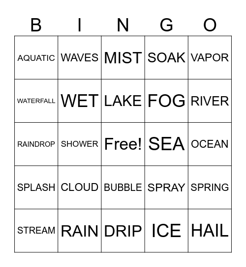 WATER DAY Bingo Card