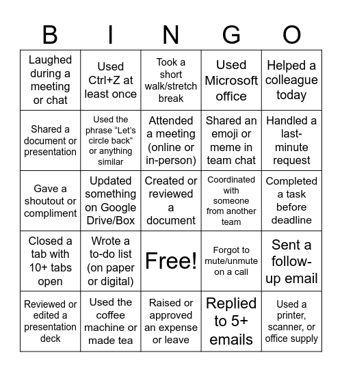 OFFICE BINGO Card
