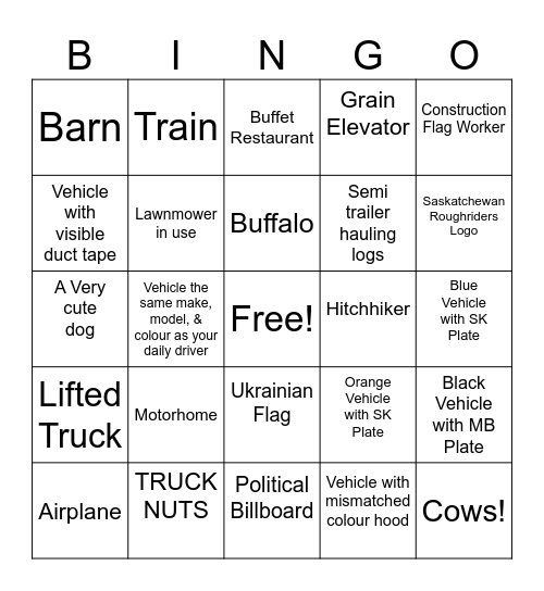 Veselka Bus Bingo Card