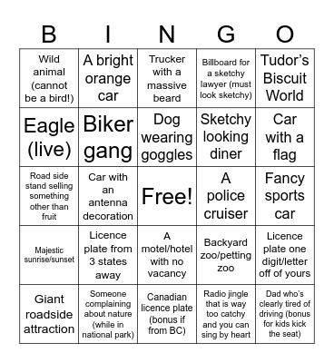Troy’s Terrific Road Trip! Bingo Card