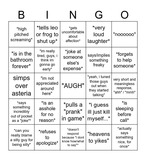 Ninja Bingo Card