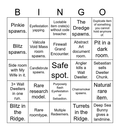 Pressure Bingo Card