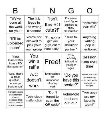 25-26 English PD Bingo Card