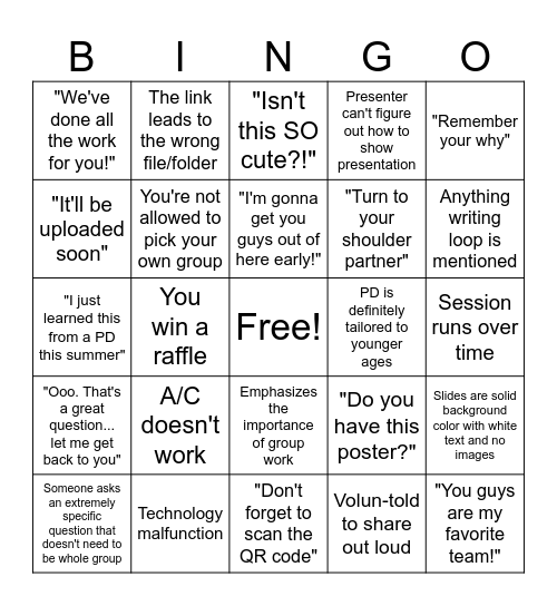 25-26 English PD Bingo Card