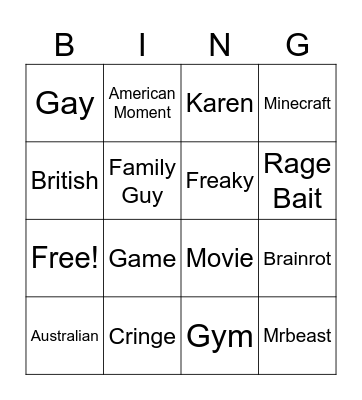 Yt Shorts Bingo Card