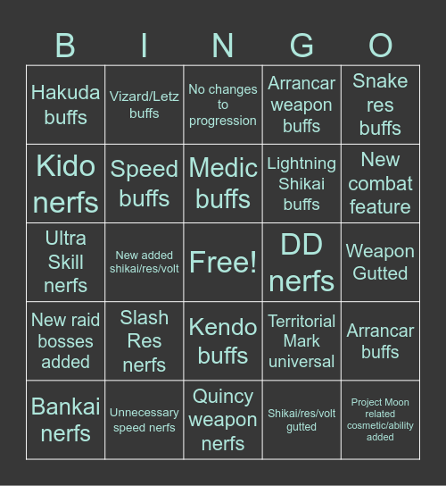 7/31/25 TYPE://SOUL changelogs Bingo Card