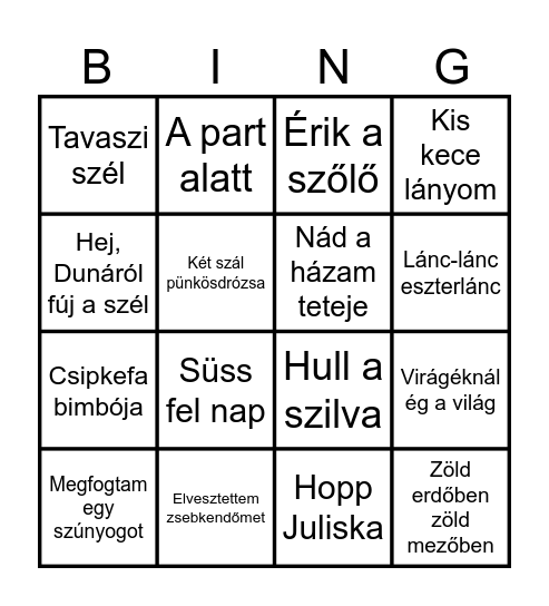 Népdal bingo Card