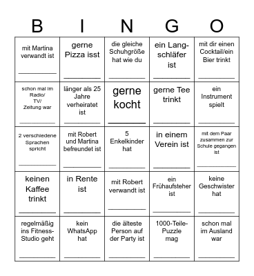 Finde jemanden, der/die ... Bingo Card