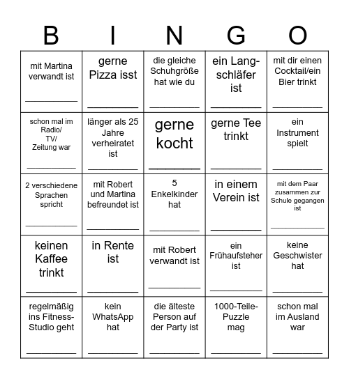 Finde jemanden, der/die ... Bingo Card