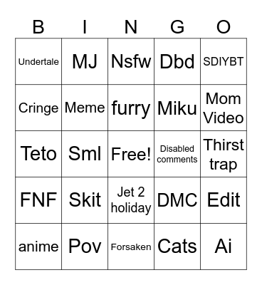 Tiktok Bingo Card
