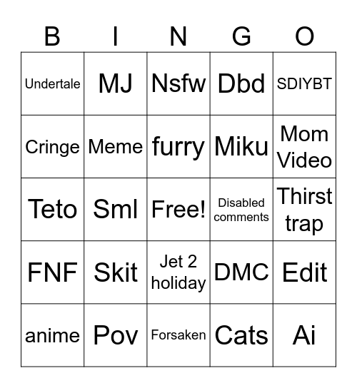 Tiktok Bingo Card