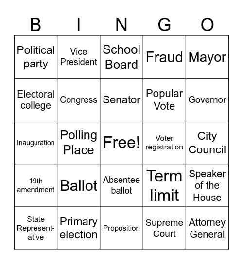 Voting Bingo Card