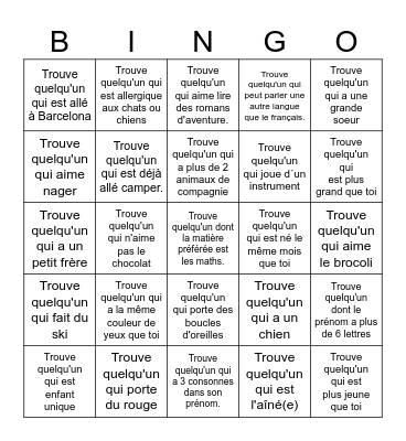 Trouve quelqu'un qui... #1 Bingo Card