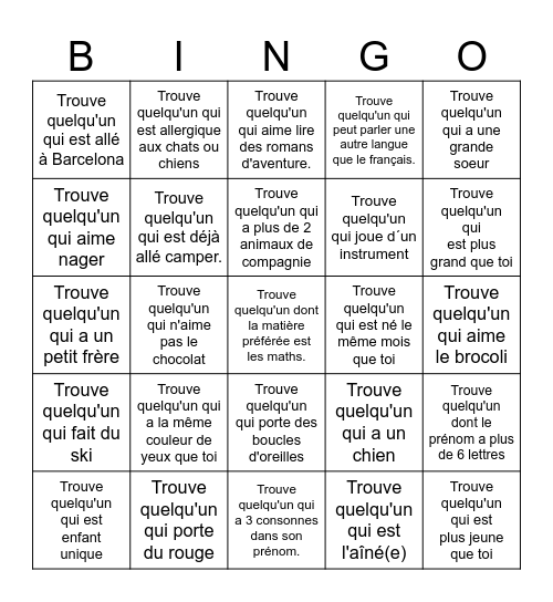 Trouve quelqu'un qui... #1 Bingo Card