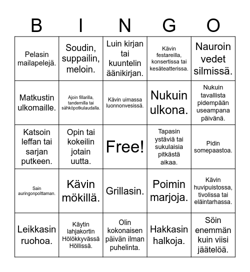 Kesäloma-bingo Card