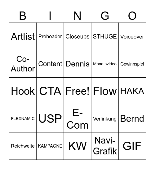 Social Media, Newsletter, Video Bingo Card