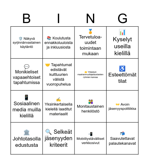 Inklusiivinen Bingo Card