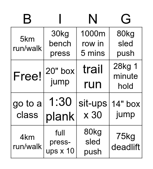 2025 Fitness Bingo v2 Bingo Card