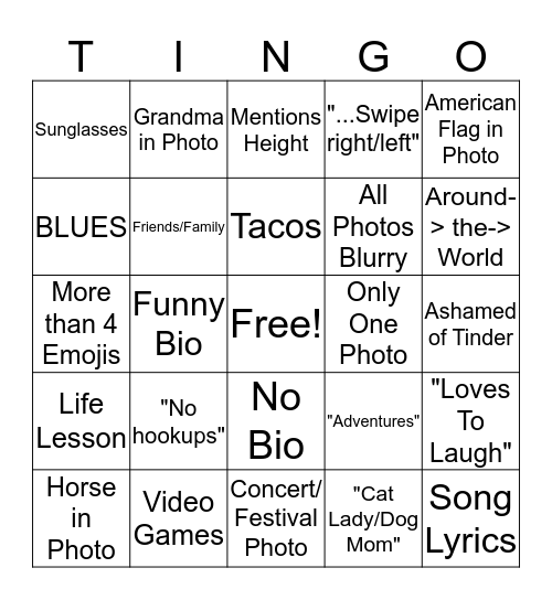 Tinder is Fun Again! Bingo Card