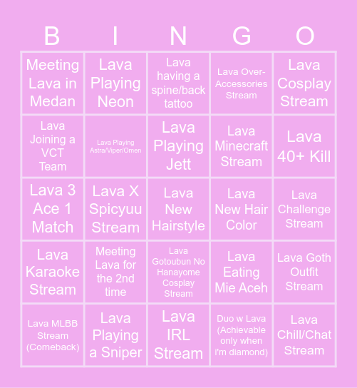 LAVA BINGO Card