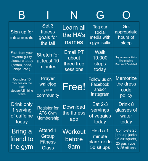 Back on Track Bingo Card
