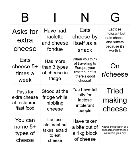 r/cheese BINGO Card