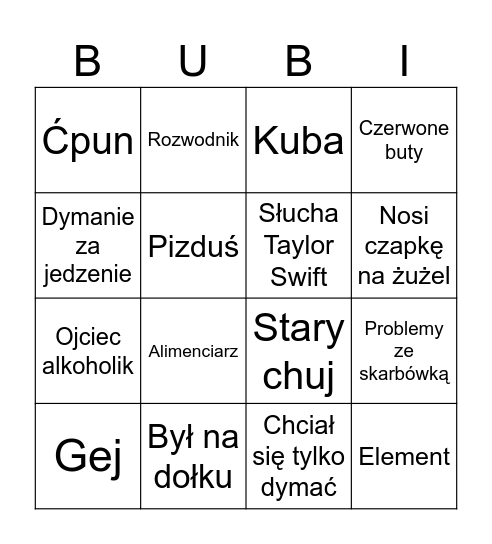 Bubi Bingo Card