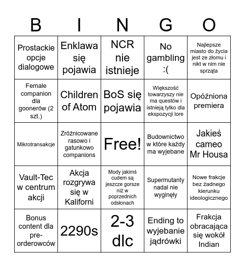 Opad 5 bingo karta Bingo Card
