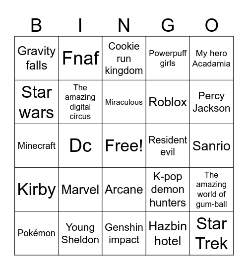 FANDO Bingo Card