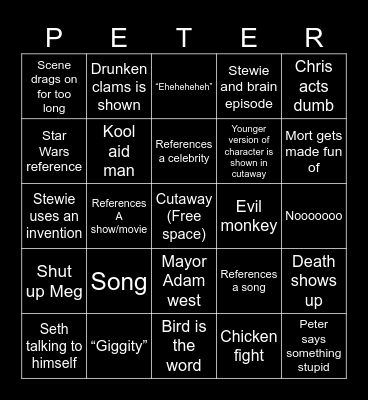 Family guy Bingo Card