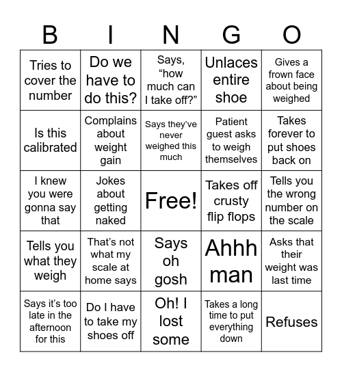 Scale Bingo Card