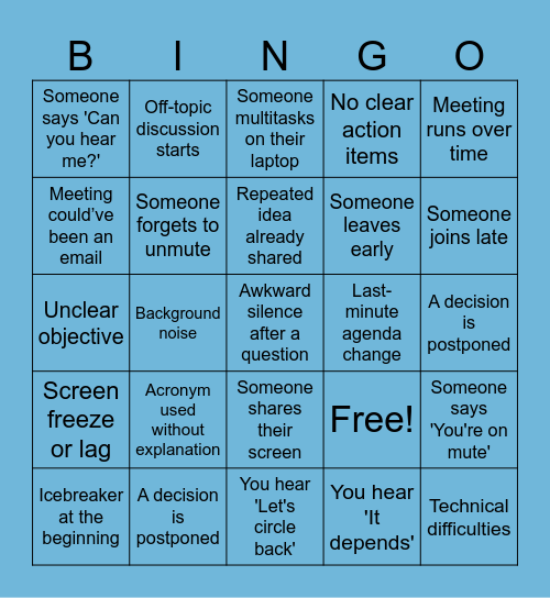 Meeting Bingo Card