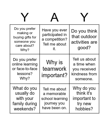 Let's Talk Bingo Card