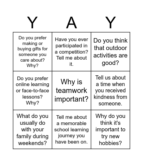 Let's Talk Bingo Card