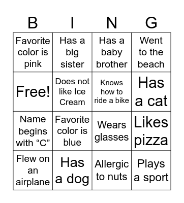 Get To Know Your Classmates Bingo Card