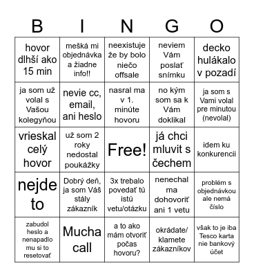 call bingo Card