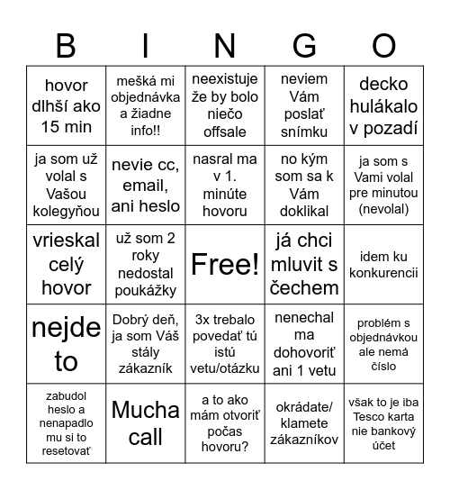 call bingo Card