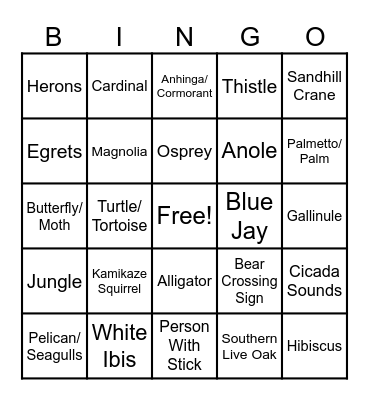 Florida Wildlife Bingo Card