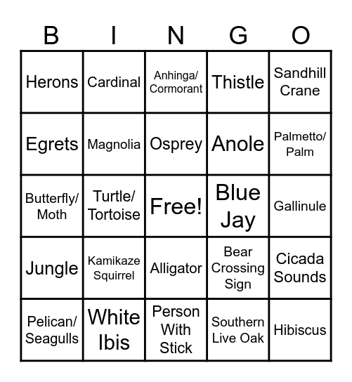 Florida Wildlife Bingo Card
