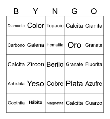 LOS MINERALES Bingo Card